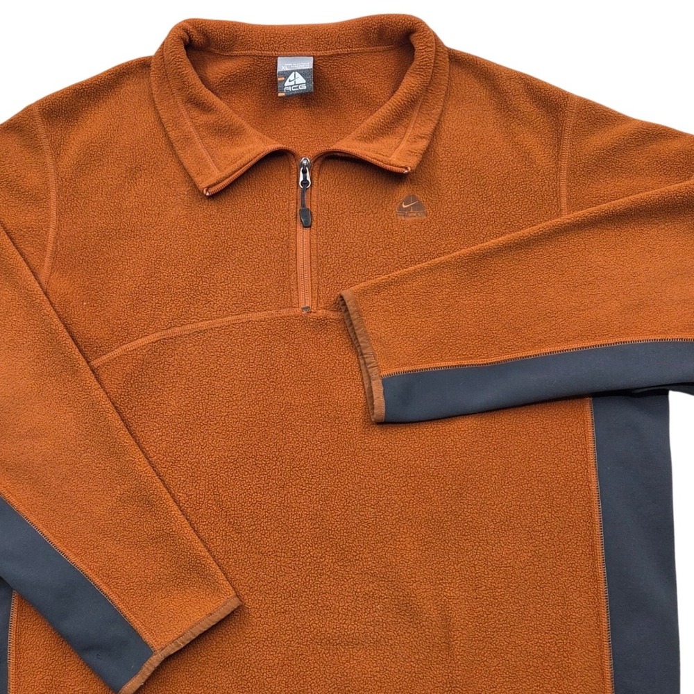 Vintage Nike ACG‎ 1/4 Zip Fleece Pullover Burnt Orange Charcoal Gray Mens XL Y2K